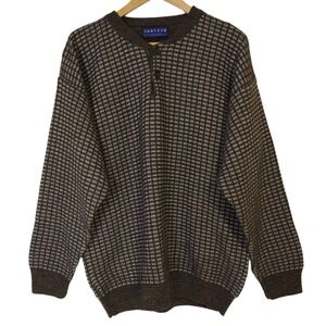 Jantzen Vintage Sweater Men's XL Heavy Pullover Brown Blue Long Sleeves